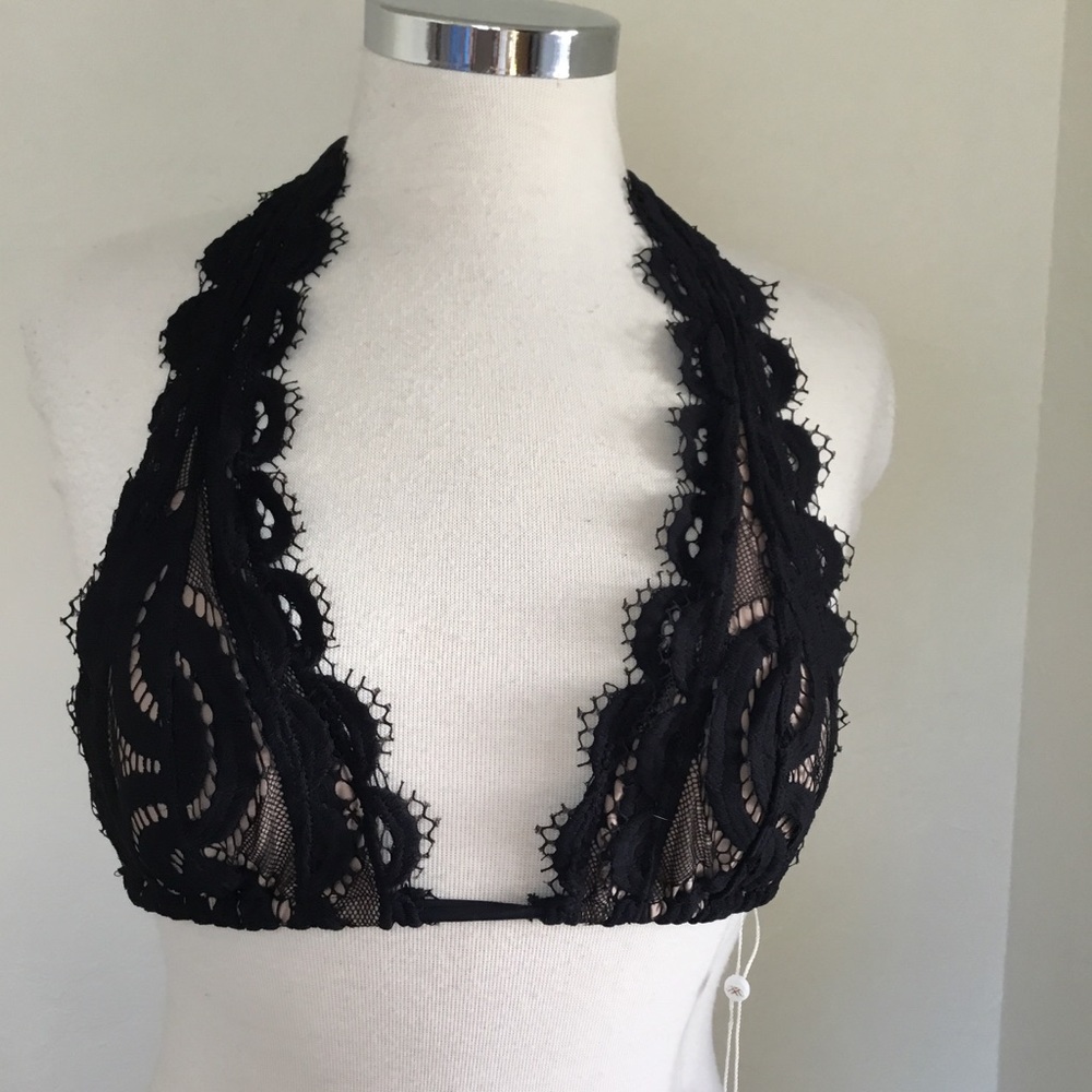 PQ Swim Midnight Gold Lace Halter Bikini Top - NWT, Size Large - Picture 3 of 12